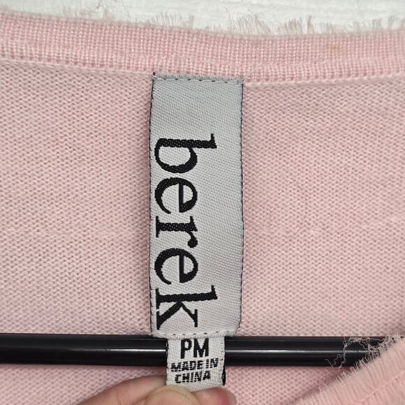 Berek Pink Rosette Appliqué Cardigan Sweater M Embellished Rhinestone Cotton - Picture 4 of 9